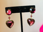 Deep Pink Heart Drop Pierced Earrings