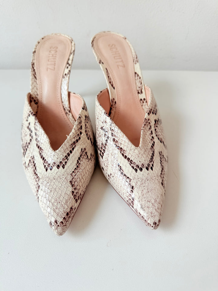Schutz Charla Snake Embossed Leather Mules Size 8