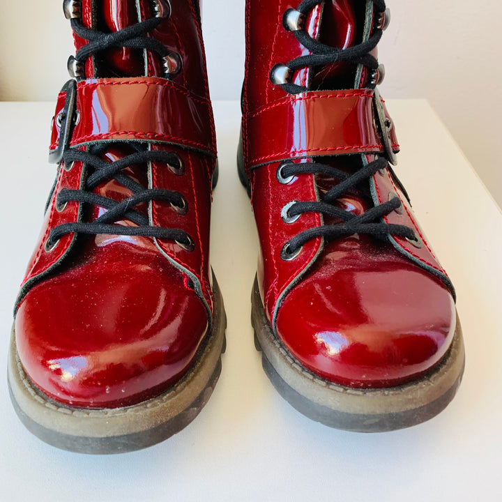 Fly London Red Patent Leather Lace Up Boots Size 40
