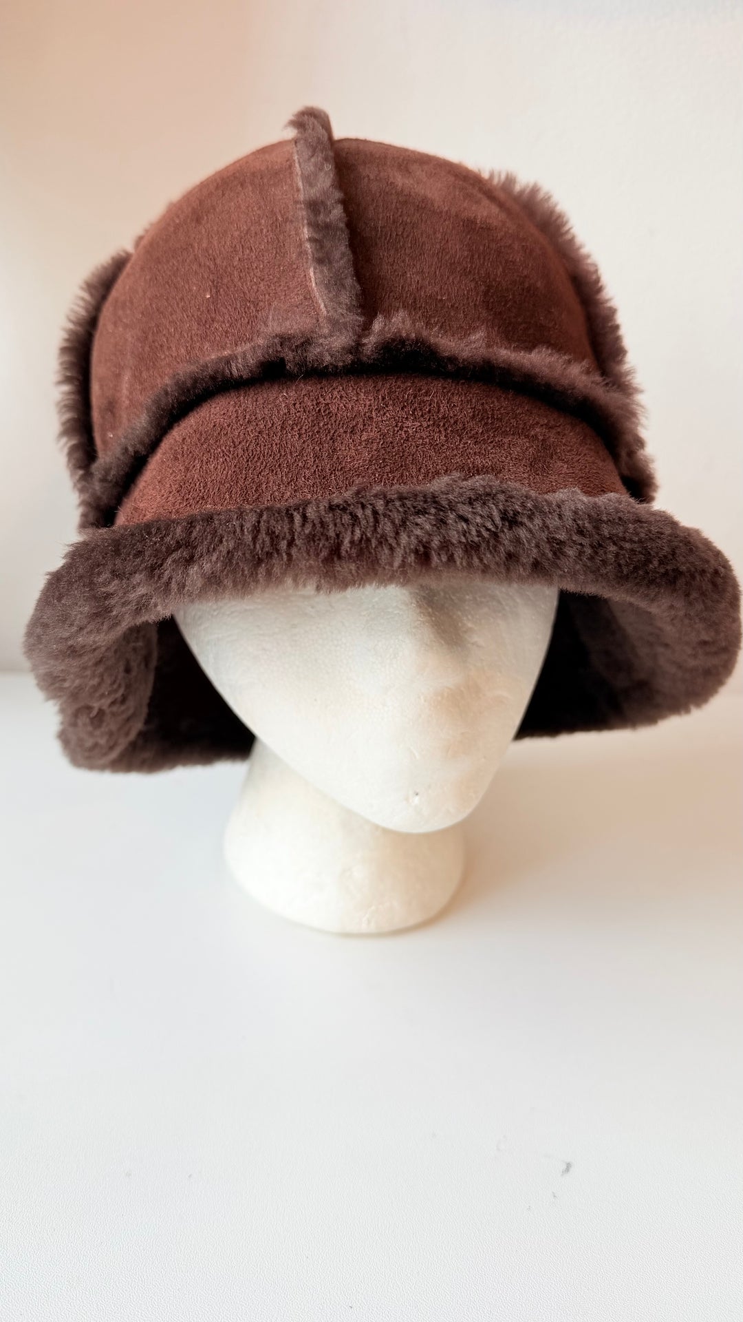 UGG Bucket Brown Shearling Sheepskin Upflap Hat One Size