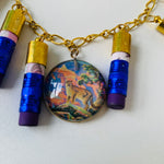 Susan Lowenberg The Pencil Lady Handmade Blue And Gold Pendent Necklace