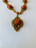Rust Roses in Gold Tone Statement Necklace