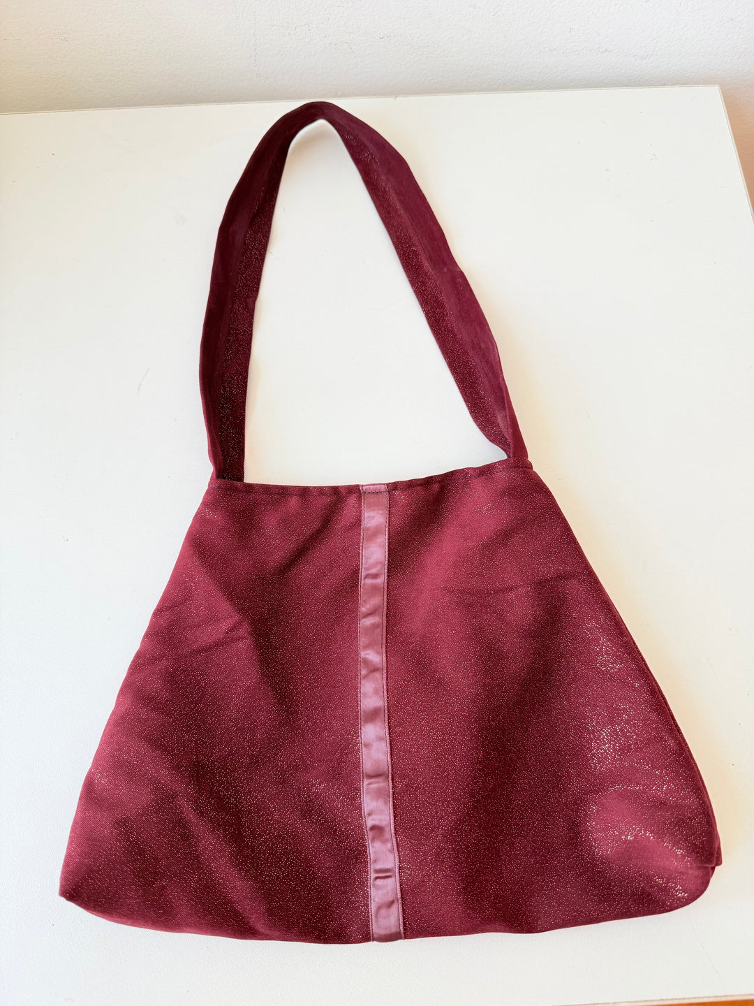 Lala Line Burgundy Gold Spec Mettalic Fabric Handbag
