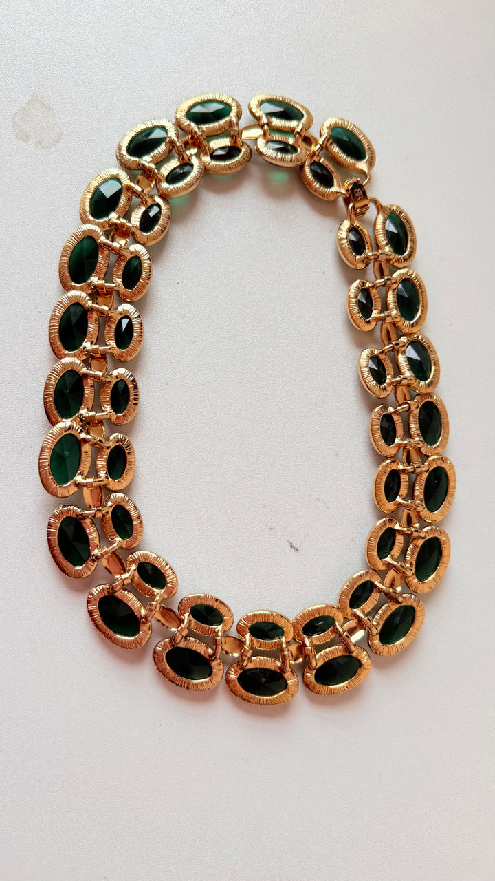 Banana Republic Vintage Double Strand Collar Oval Cobachon Green Statement Necklace