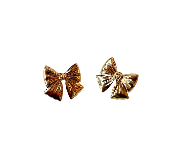 Gold Tone Ribbon Pierced Earrings