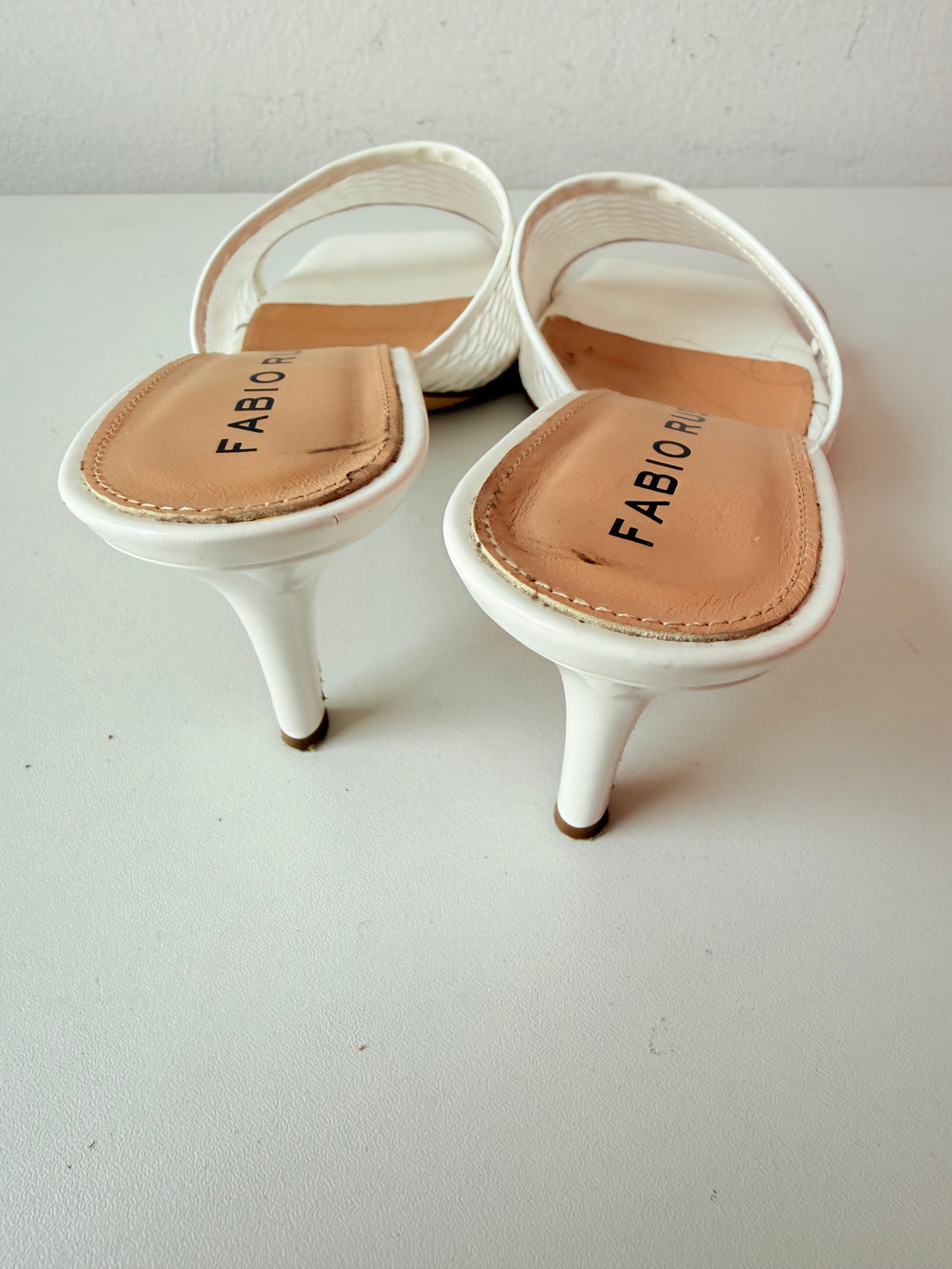 Fabio Rusconi White Mesh Net Heeled Mules Size 38.5