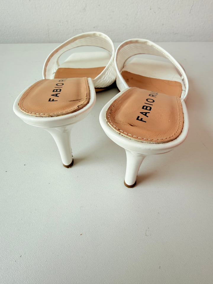 Fabio Rusconi White Mesh Net Heeled Mules Size 38.5