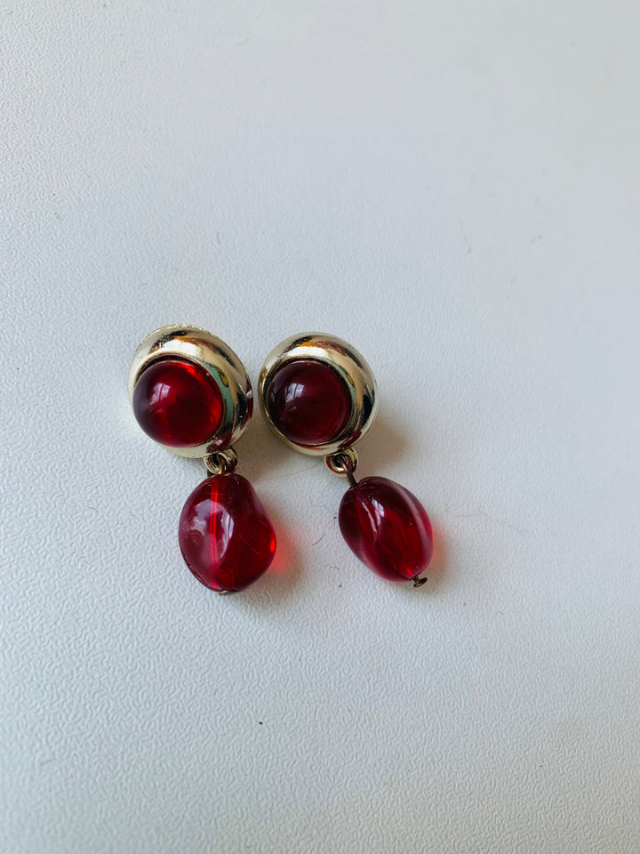 Red And Gold Tone Pierced Earrings