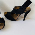 Pedro Garcia Black Suede Hook & Loop Heeled Slingback Sandals Size 39.5