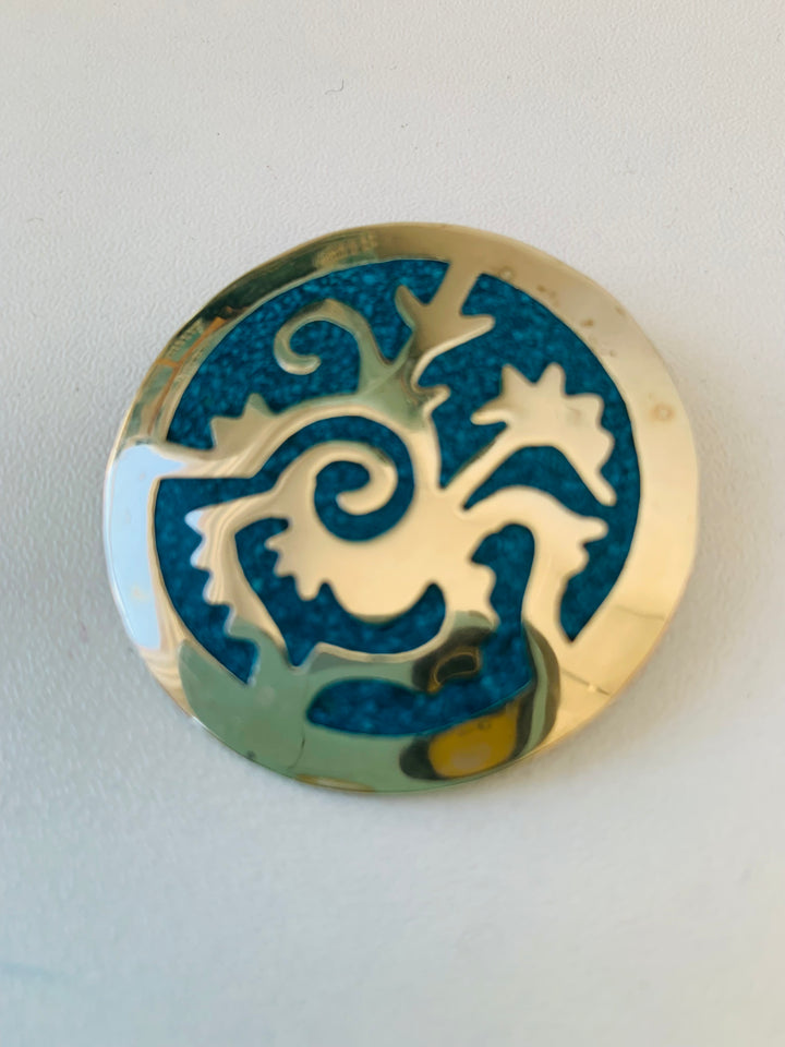 Vintage Aztec Insipred Sterling Silver Brooch