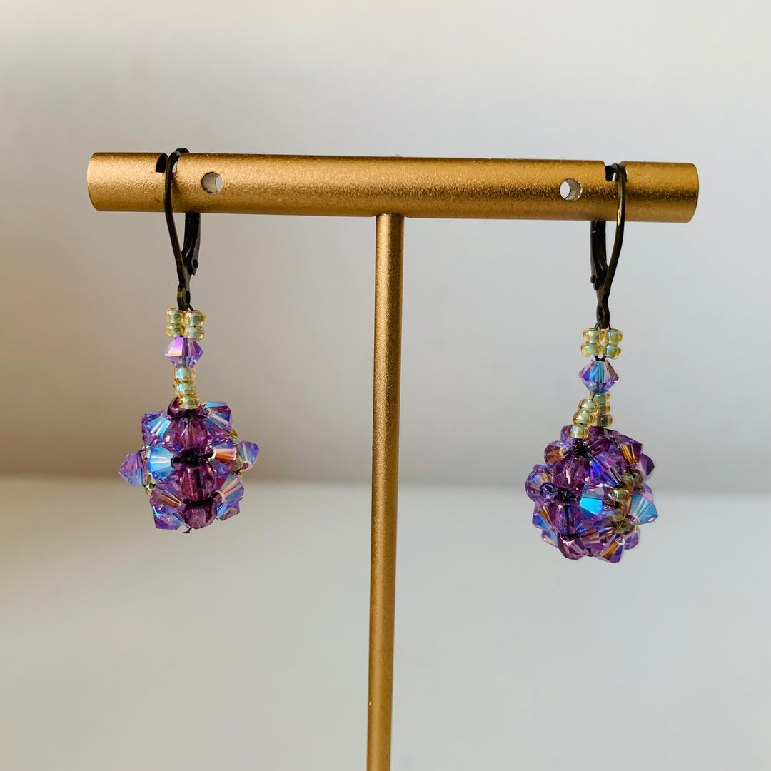 Purple Rhinestone Vintage Inspired Pierced Earrings