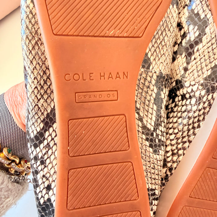 Cole Haan Grand OS Tail Bow Ballet Flats In Natural Brown Beige Snakeprint Size 10.5