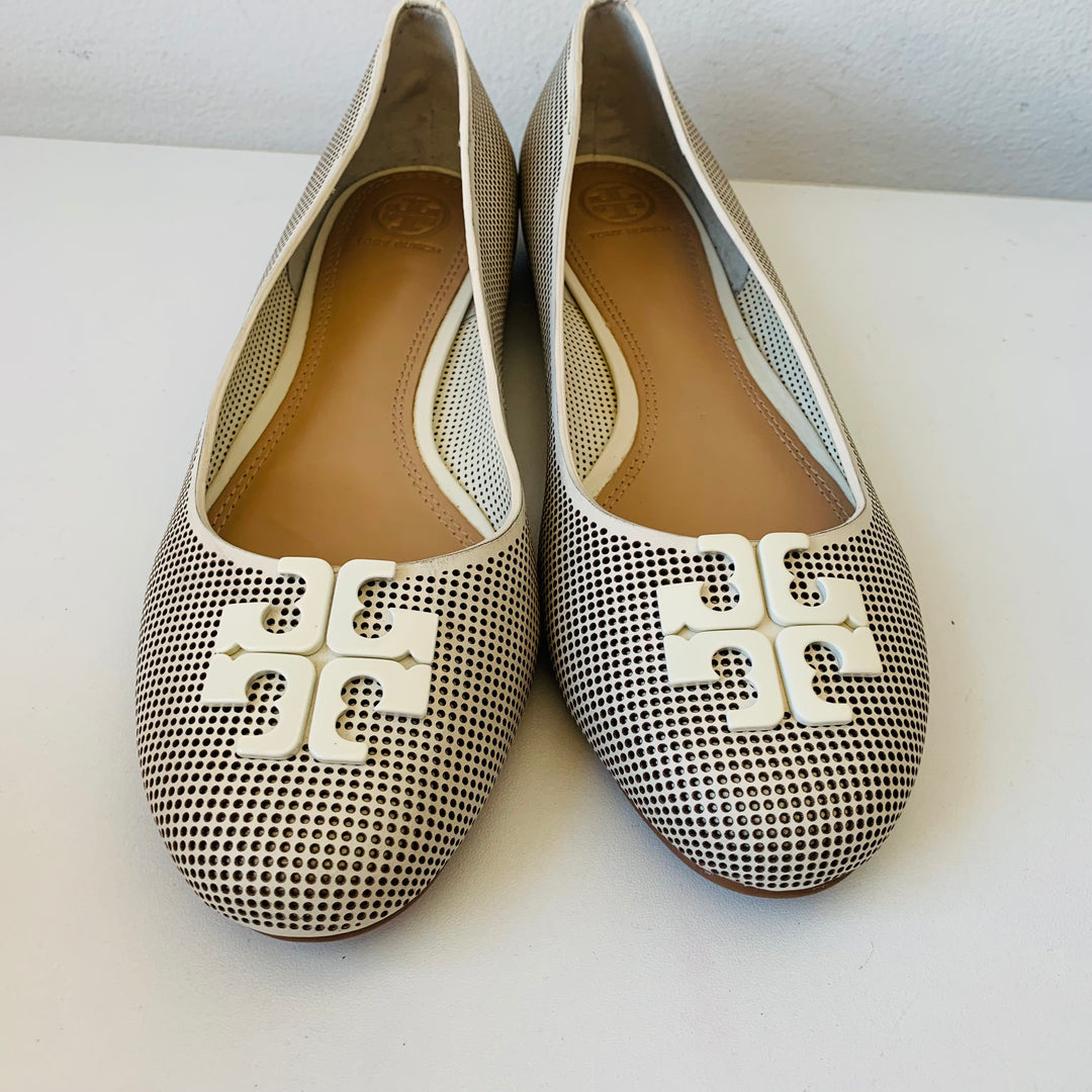 Tory Burch Lowell Perforated Ballet Flat in Ivory Size 10 New in Box