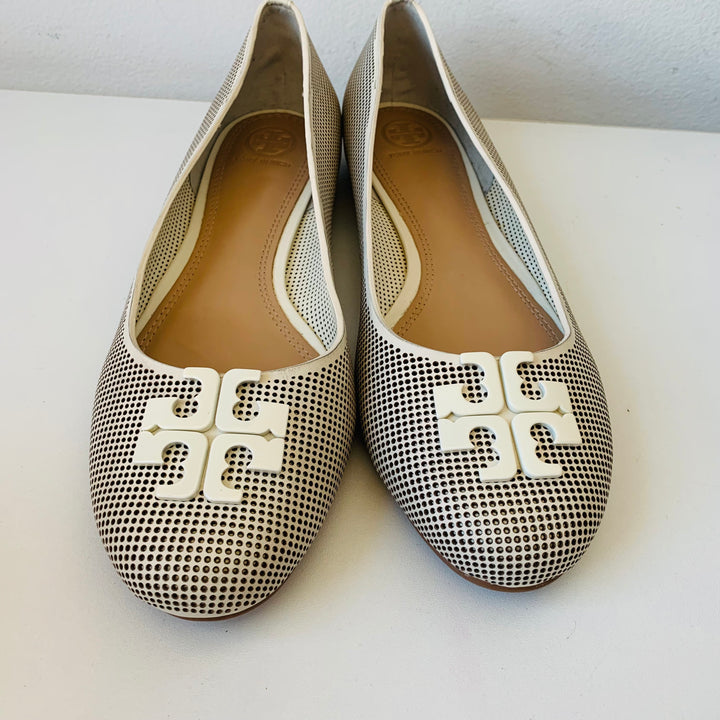 Tory Burch Lowell Perforated Ballet Flat in Ivory Size 10 New in Box
