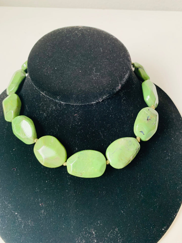 Green Beaded Chunky Statement Necklace