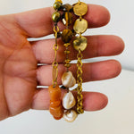 Talbots Semi Precious Stone Triple Strand Bracelet In Gold Tone