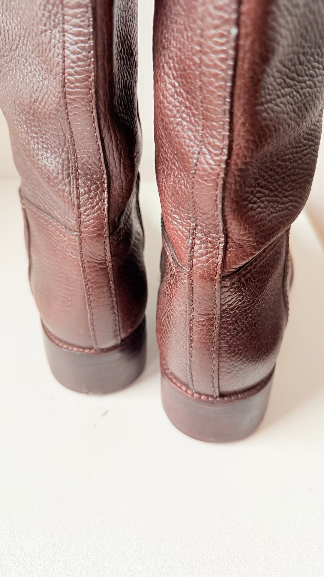 Tory Burch Joanna Pebbled Brown Leather Riding Boots Size 8.5