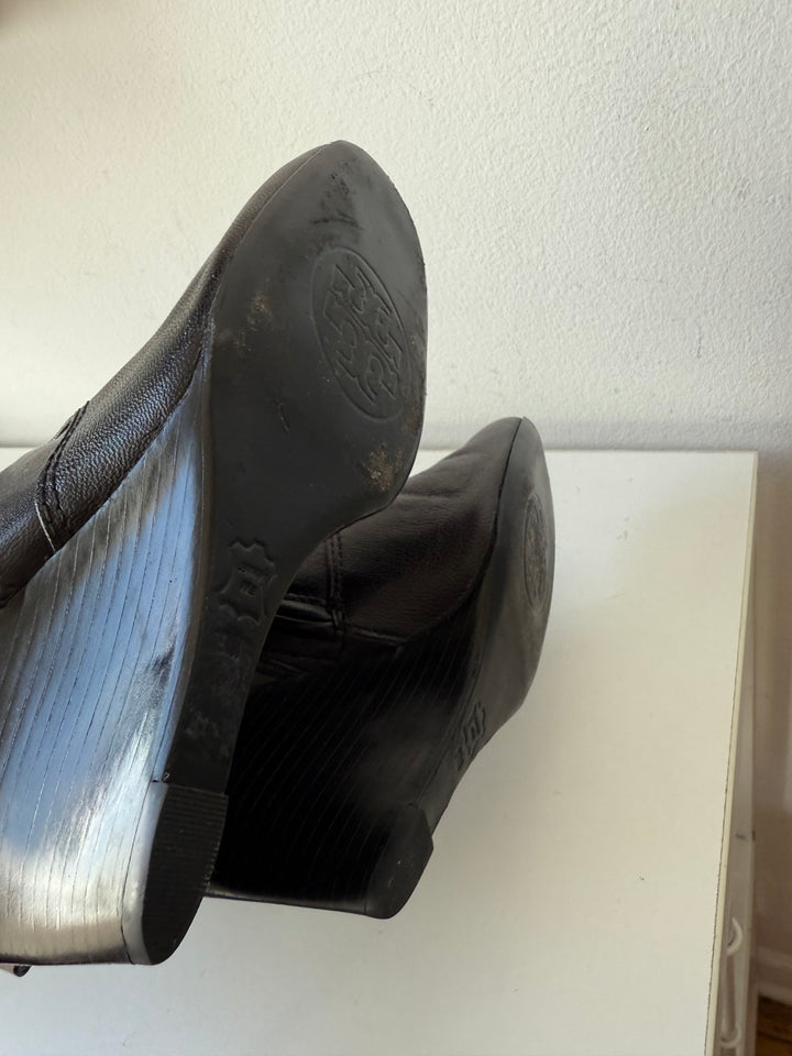 Tory Burch Black Leather Eedge Hendin Boots Size 9