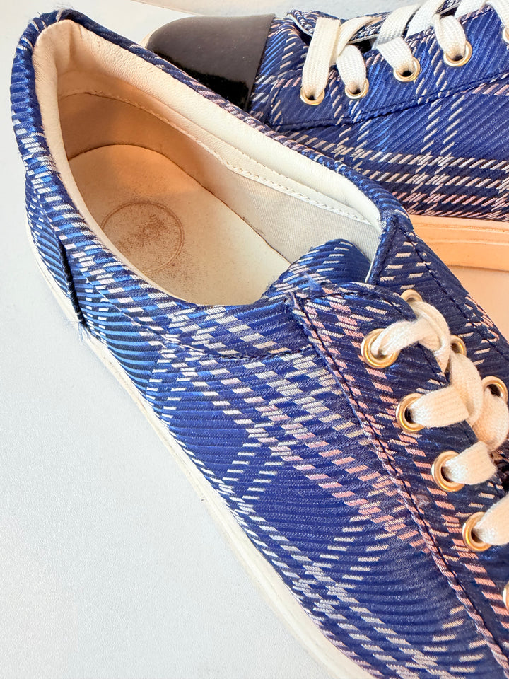 1901 Blue Plaid & Black Patent Sneakers Size 6.5