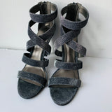 Audrey Brooke Pewter AB Shanice Silver Metallic Evening Strappy Heels Size 6.5