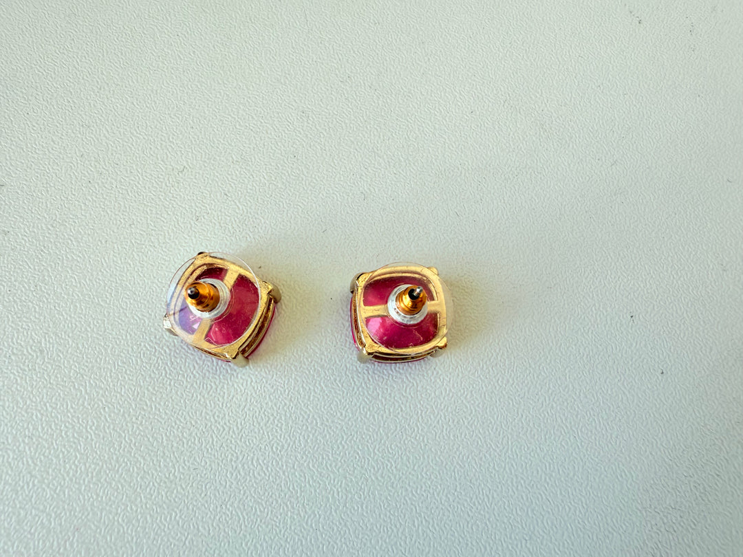 Pink Rhinestone Stud Pierced Earrings