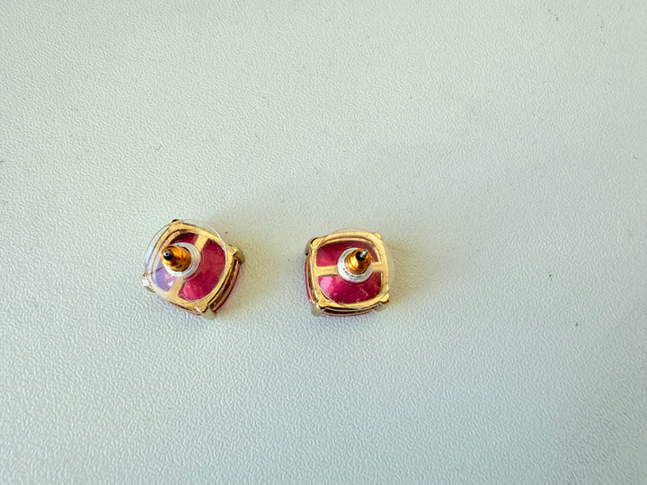 Pink Rhinestone Stud Pierced Earrings