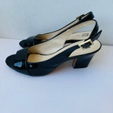 Anne Klein Akulema Black Patent Leather Peep Toe Slingback Heels Size 8.5