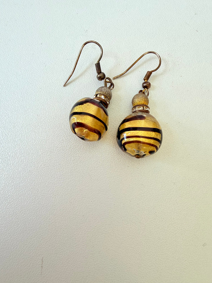 Murano Antico Tesoro Striped Gold Glass Bead Drop Earrings