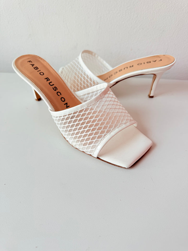 Fabio Rusconi White Mesh Net Heeled Mules Size 38.5