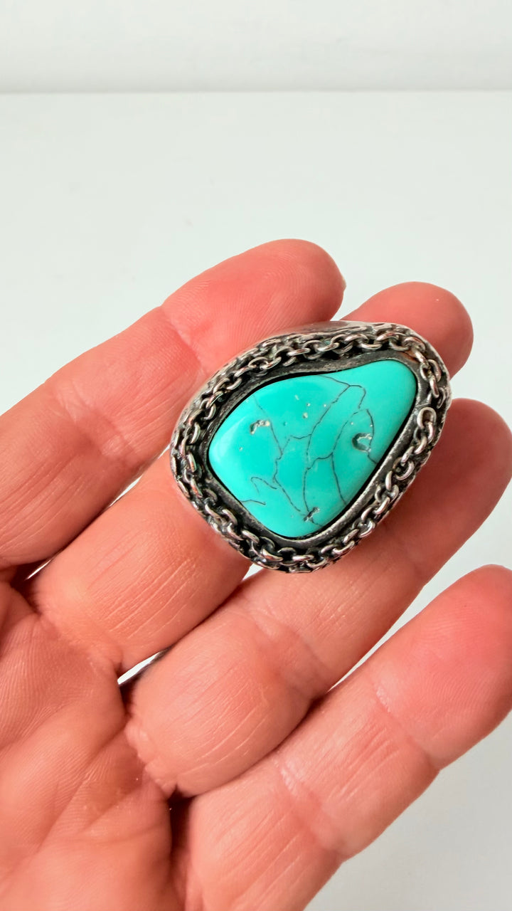 Turquoise/Sterling Statement Ring Size 8