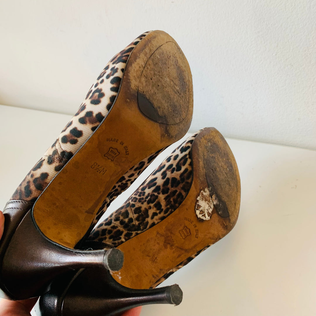Donald Pliner Couture Peep Toe Cheetah Pumps In Brown Size 8.5