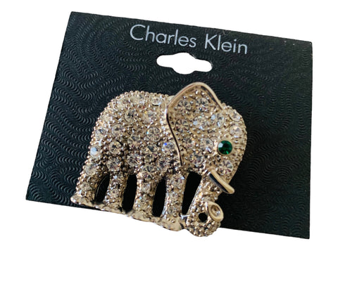 Charles Klein Vintage Rhinestone Elephant Brooch NWT