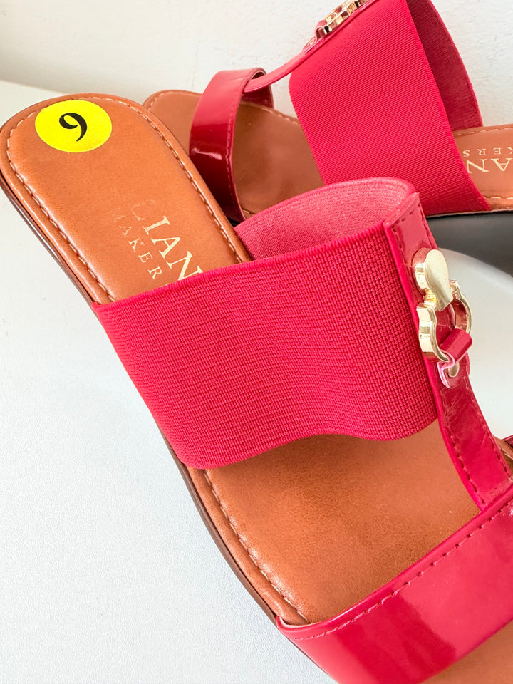 Italian Shoemaker Red Wedge Sandals Size 9