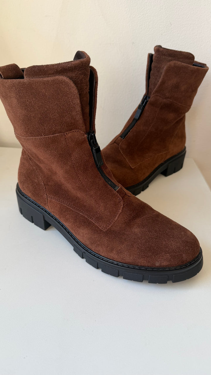 Ara Deon Mocha Suede Leather Dover Zip Combat Ankle Bootie High Soft Uk Size 6.5 (US size 8.5-9)
