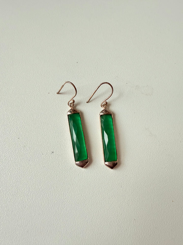 Sterling Silver Green Stone Drop Pierced Earrings