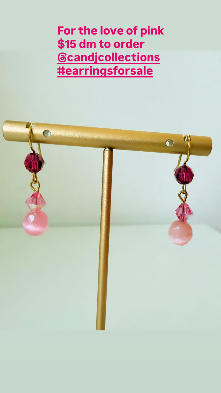 Pink Beaded Drop Pierced Earrings
