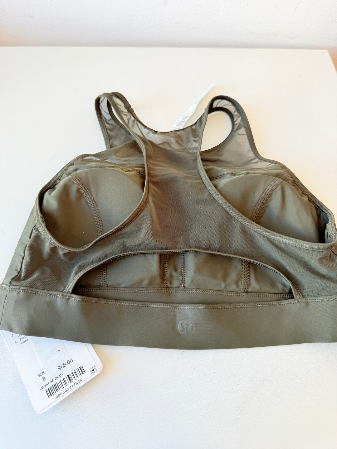 Lulu Lemon Flow Rider Olive Green Bra/Swim Top Size 8 NWT