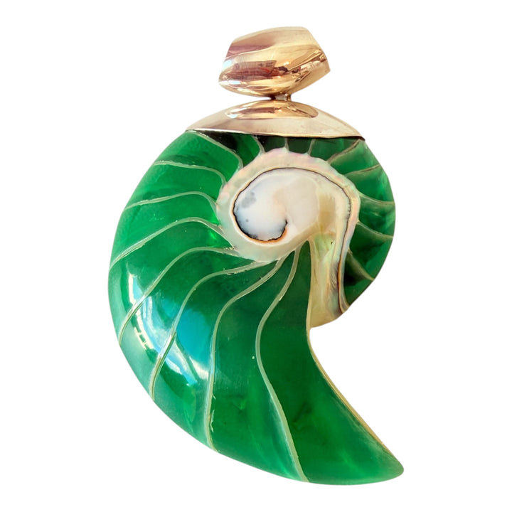 Sterling Silver 925 Vibrant Green Open Nautilus Shell Pendent