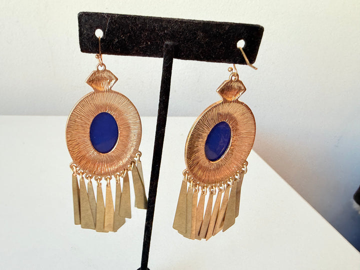 Bansri Blue & Green Stone and Enamel Pierced Statement Earrings New