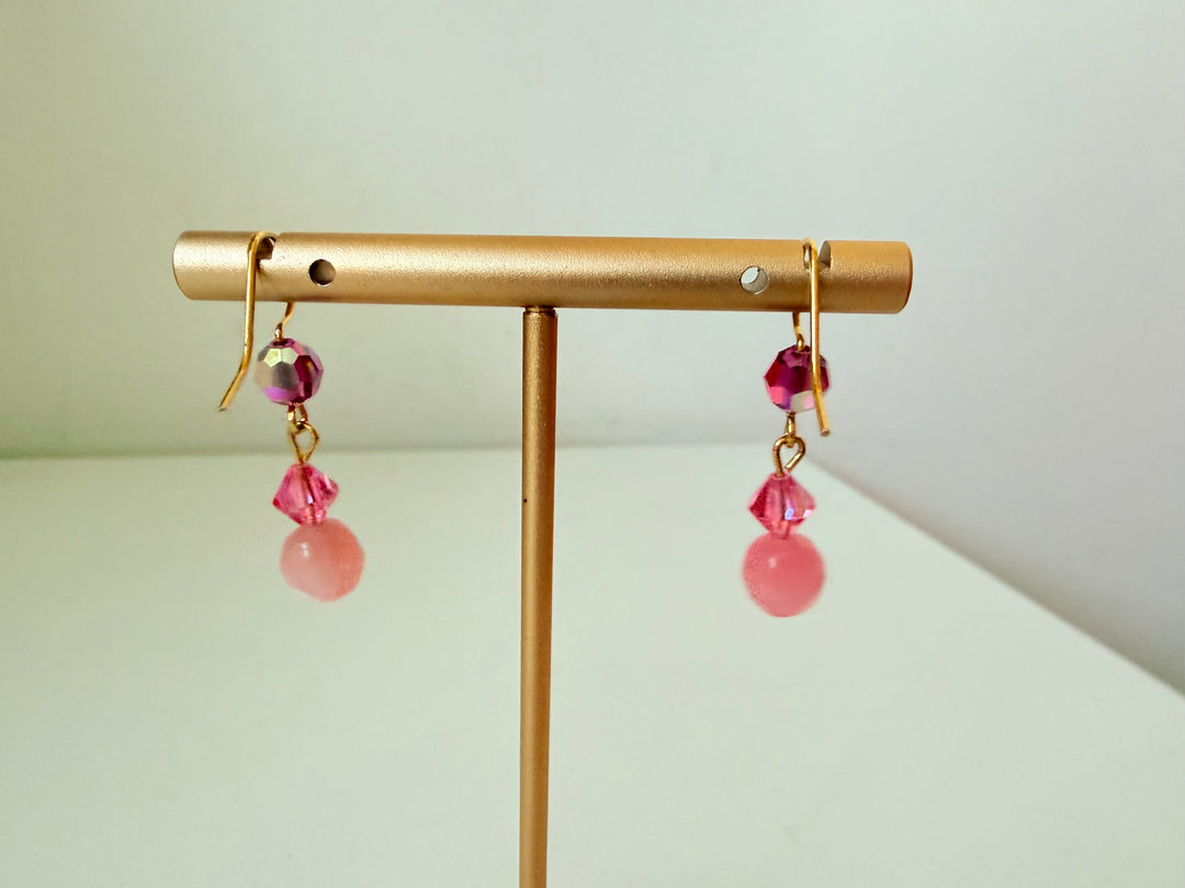Pink Beaded Drop Pierced Earrings