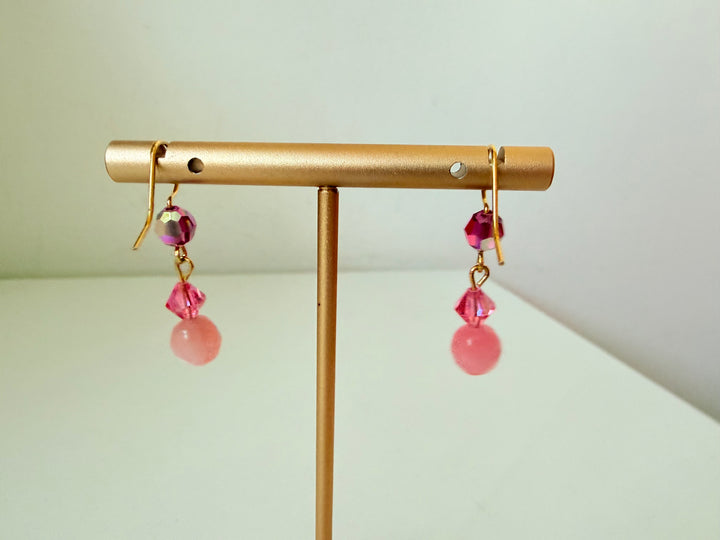 Pink Beaded Drop Pierced Earrings