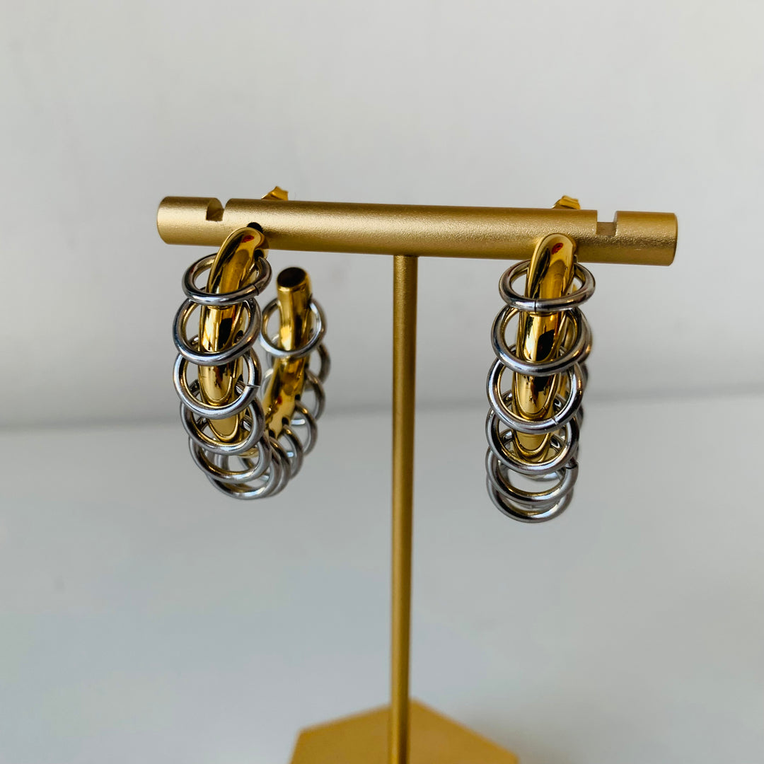 Mixed Metal Hoop Pierced Earrings