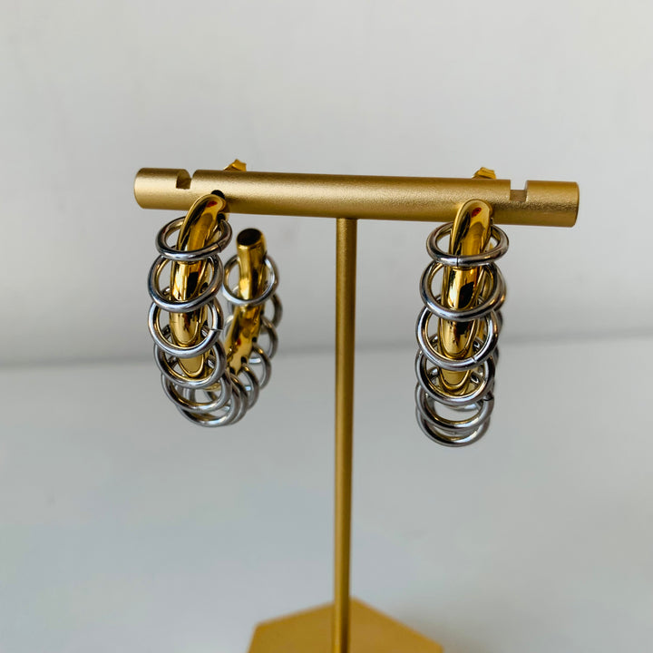 Mixed Metal Hoop Pierced Earrings