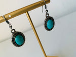 Faux Turquoise Drop Earrings In Silver Tone