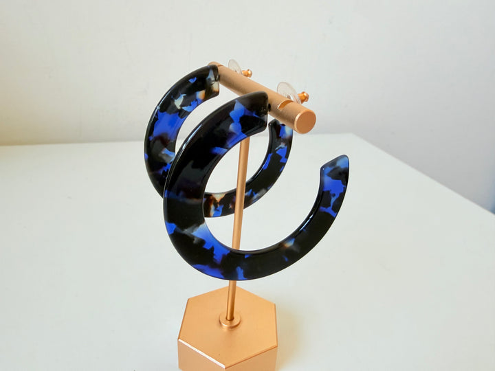 J. Crew Blue & Black Lucite Hoop Pierced Earrings