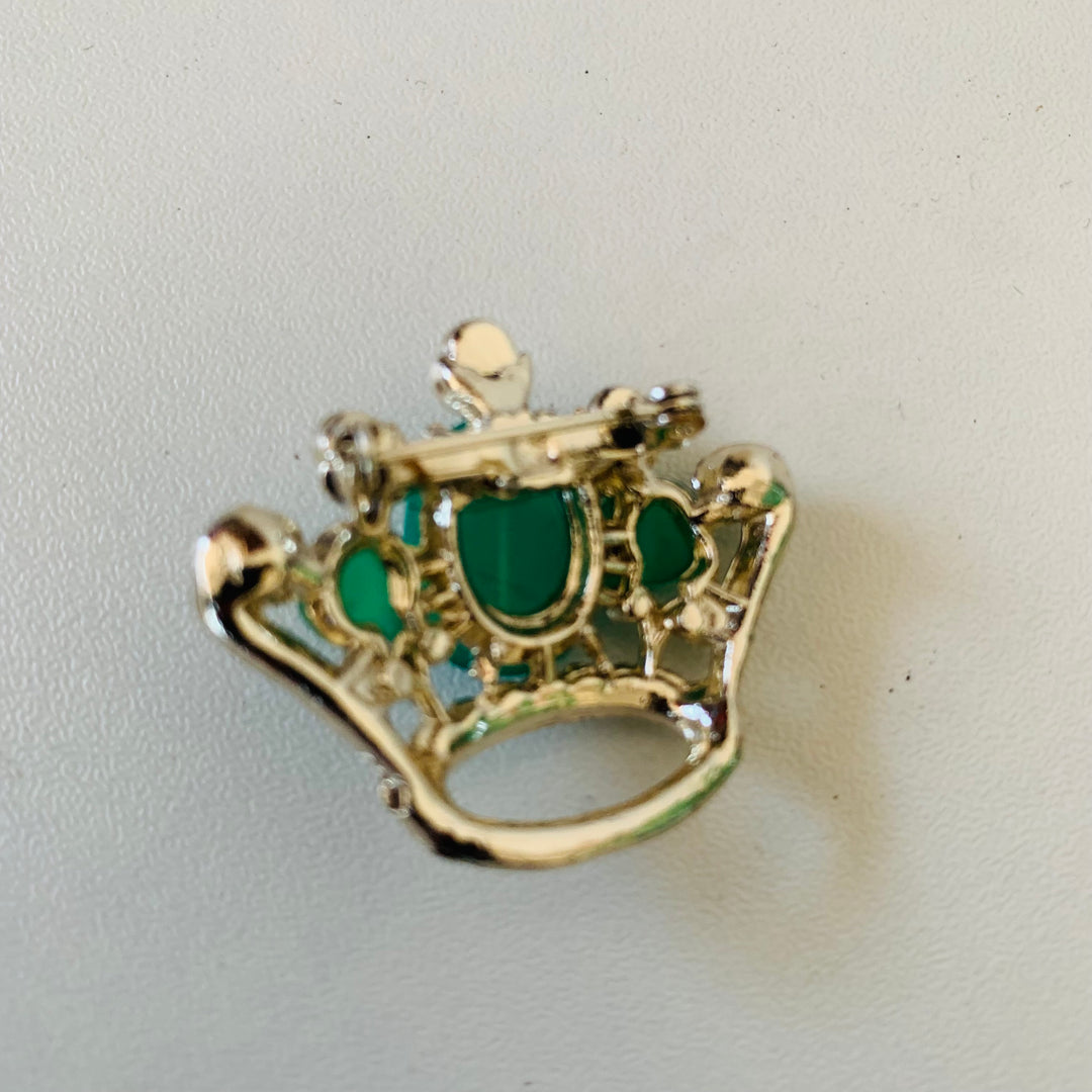 Vintage Coro Green Moonglow Crown Brooch