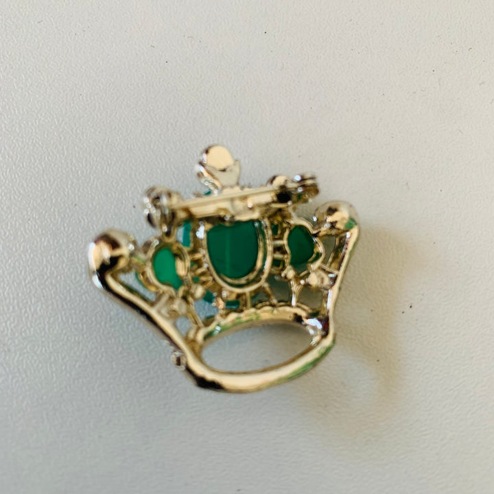 Vintage Coro Green Moonglow Crown Brooch