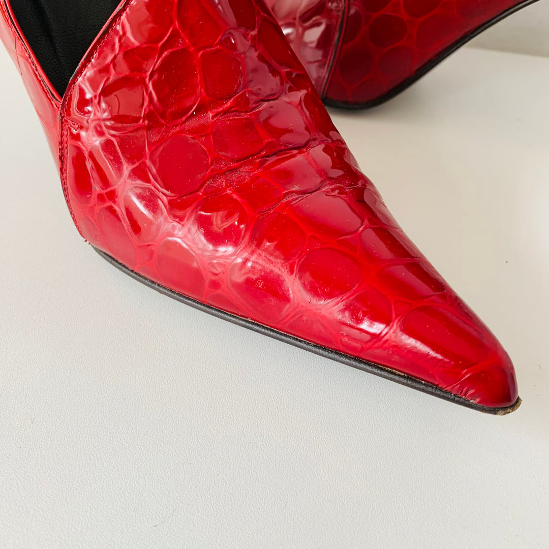 Donald J Pliner Red Croc Embossed Leather Heels Size 9.5