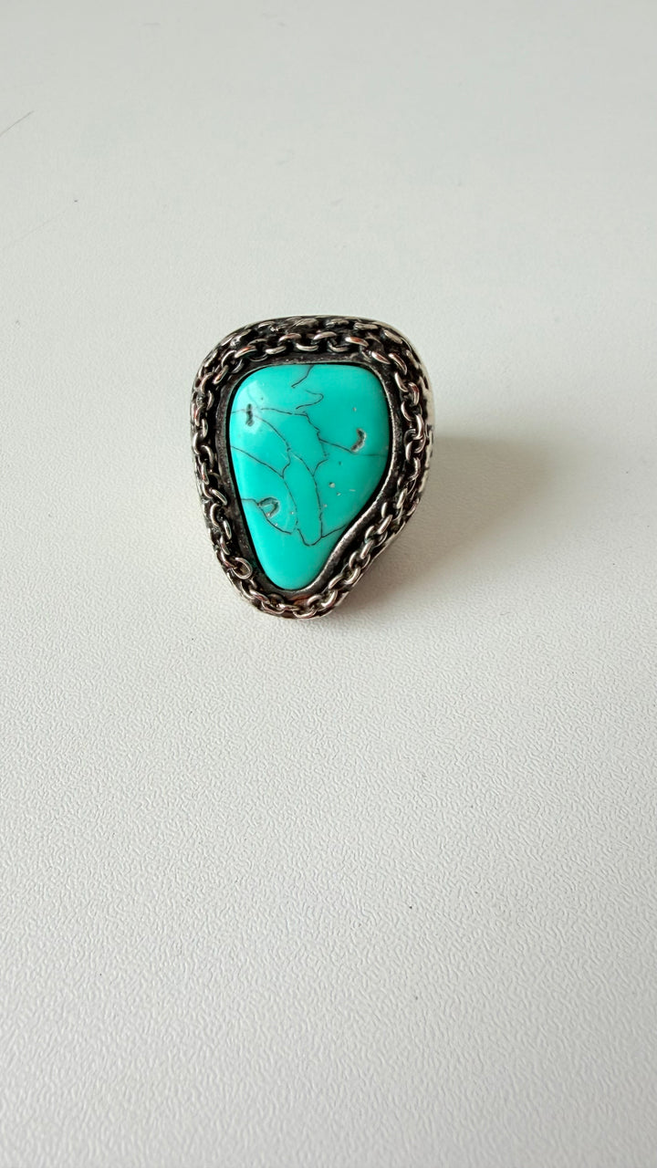 Turquoise/Sterling Statement Ring Size 8