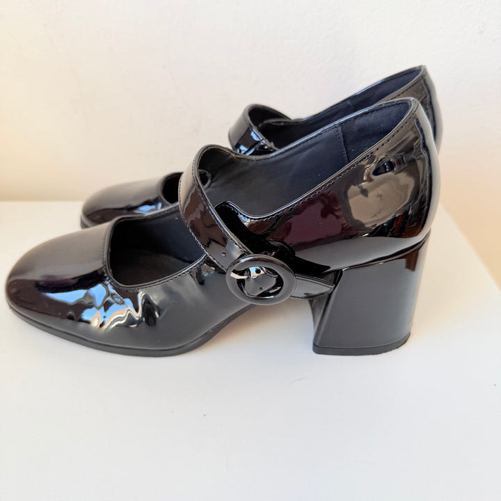 Dream Pairs Black Patent Chunky Heel Mary Jane Pumps Size 7.5